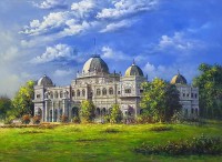 Hanif Shahzad,Sadiq Garh Palace Bahawalpur, 35 x 46 Inch, Oil on Canvas, Cityscape Painting, AC-HNS-048